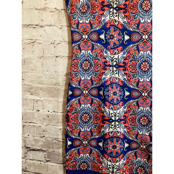 DN Design Midi Dress Womens 16 Pink & Cobalt Medallion Print Sheath Plus Lined - Picture 6 of 14